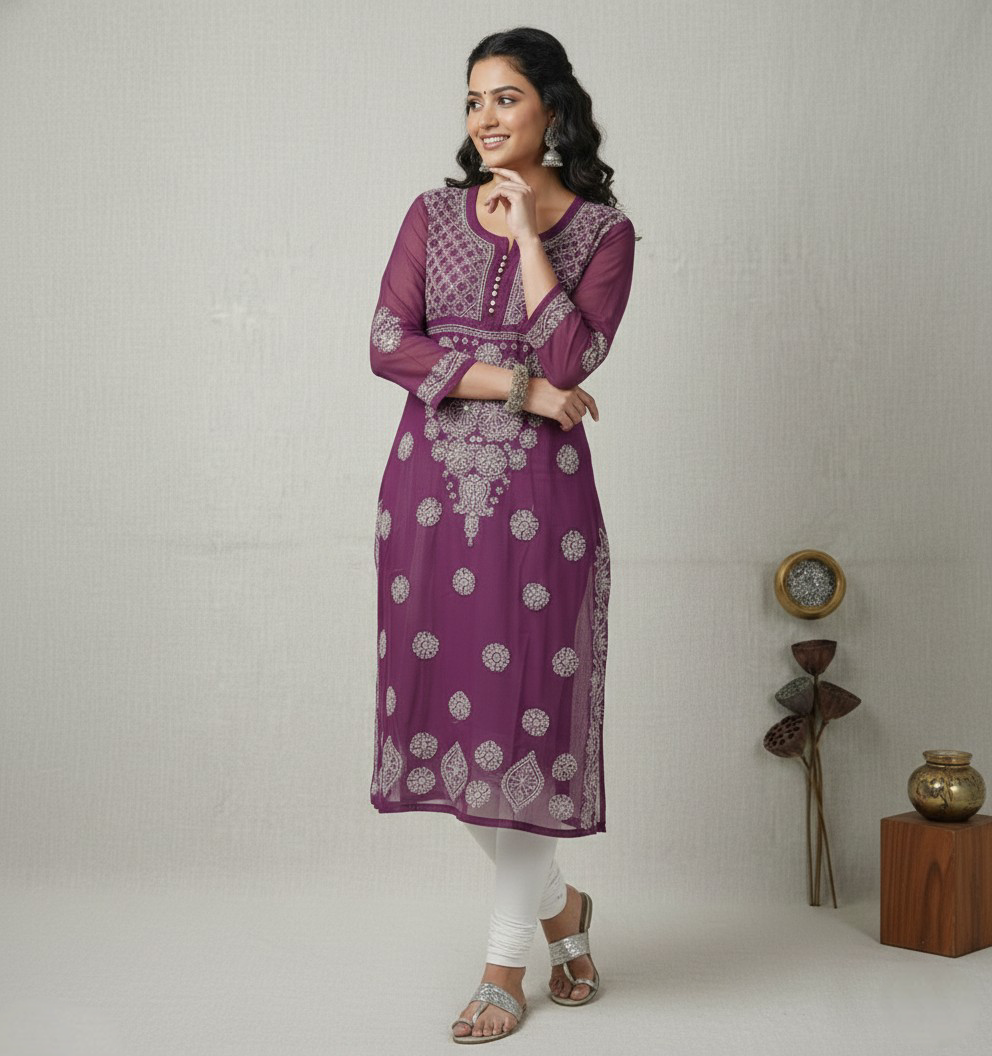 Lucknowi Mirror Work Viscose Georgette Kurti