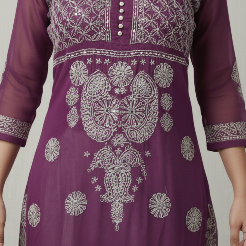 Lucknowi Mirror Work Viscose Georgette Kurti