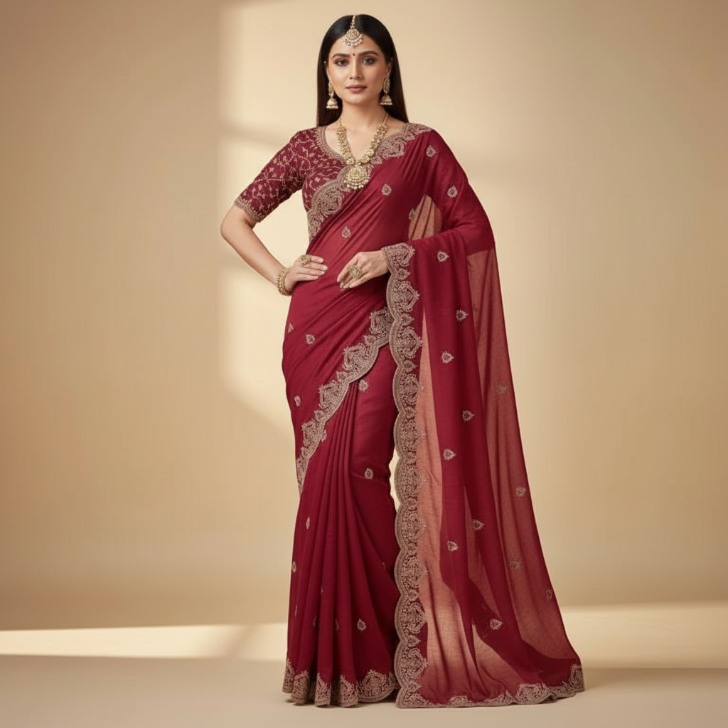 Maroon Georgette Embroidery Saree