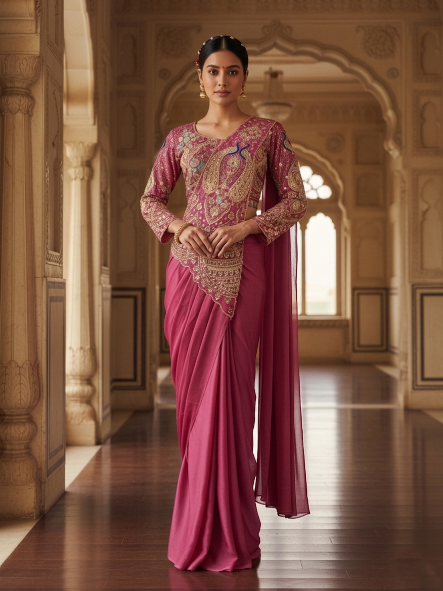 New Mor Drape Saree | Ready-to-Wear Rangoli Silk Ensemble