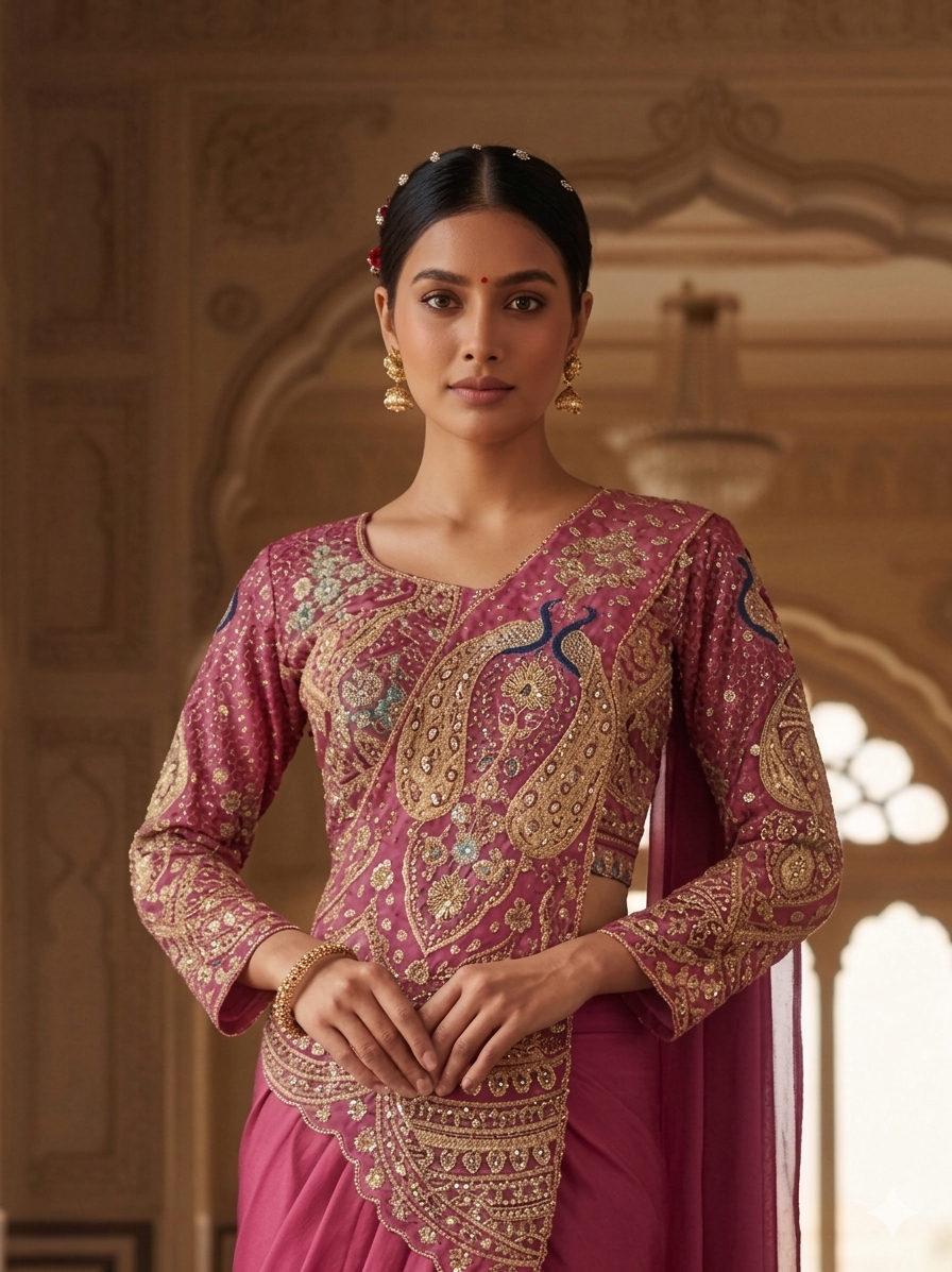 New Mor Drape Saree | Ready-to-Wear Rangoli Silk Ensemble