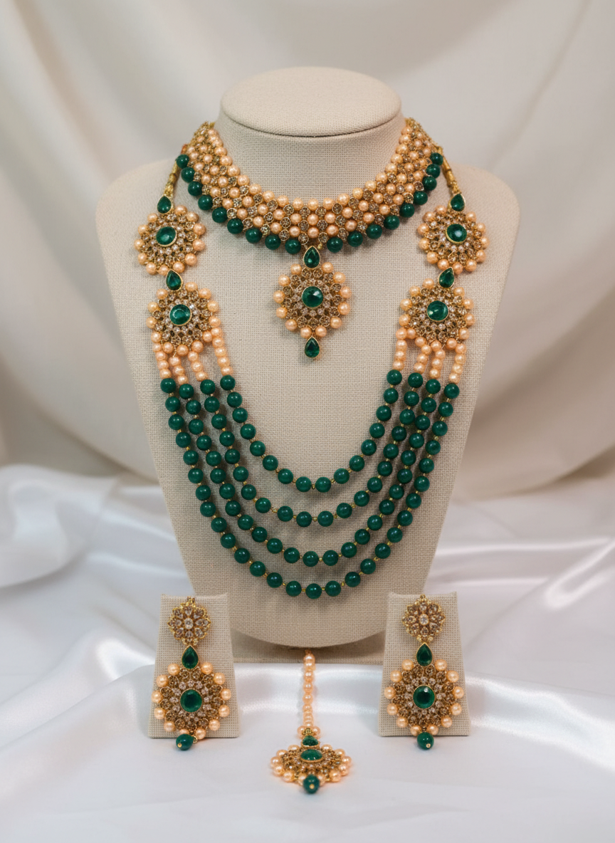 Emerald Green and Gold Bridal Kundan Jewelry Set