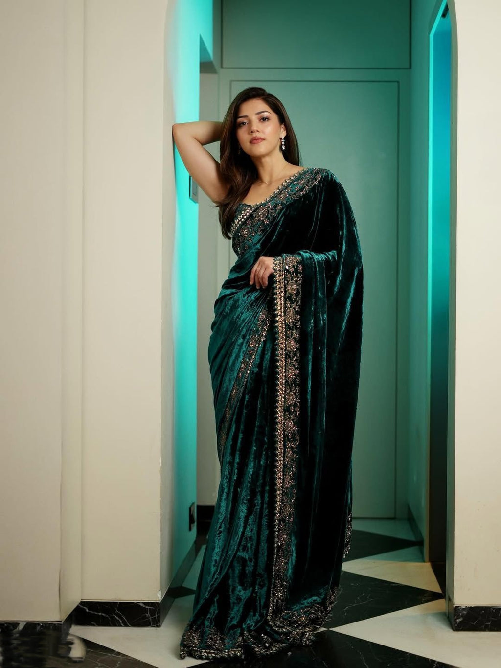 Soft Velvet Embroidered Saree
