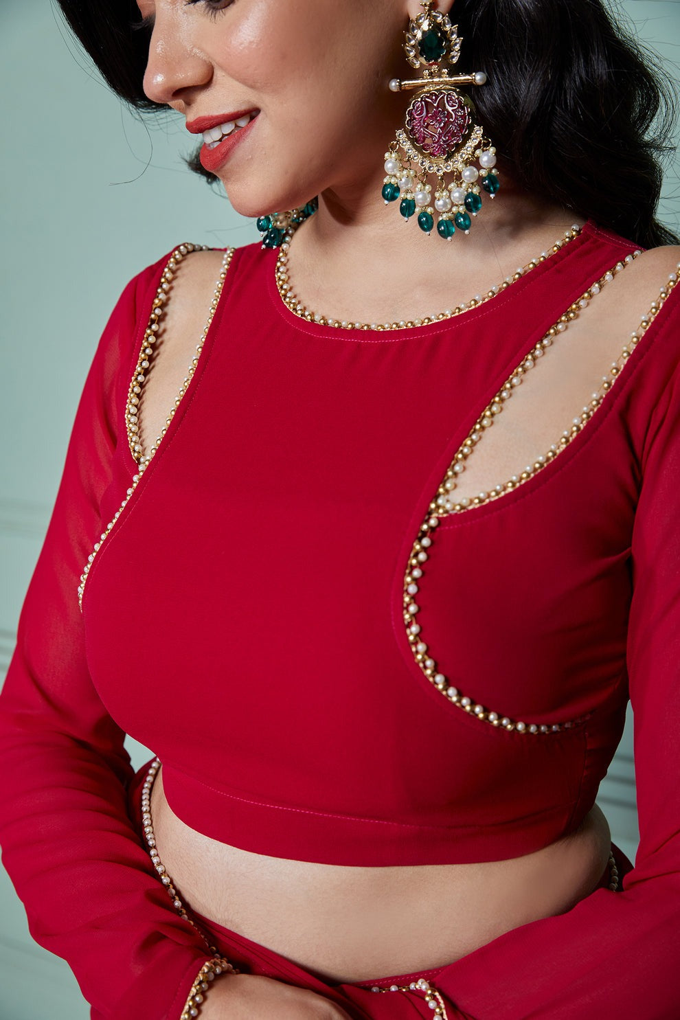 Magenta Pre-Draped Frilled Saree