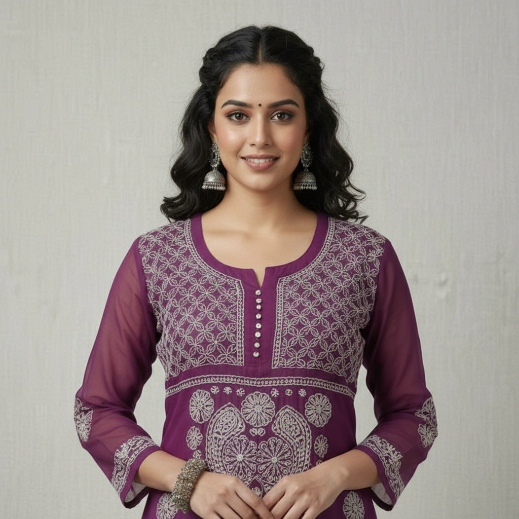 Lucknowi Mirror Work Viscose Georgette Kurti