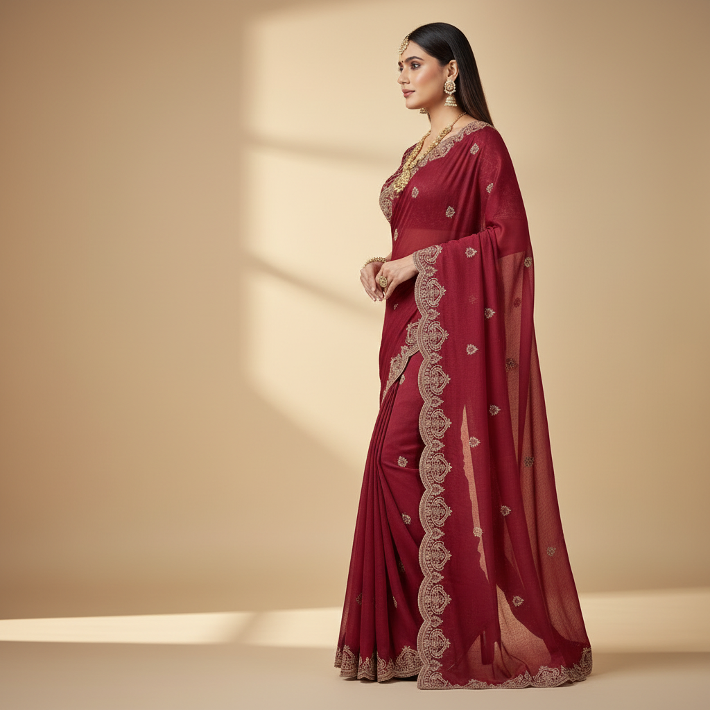 Maroon Georgette Embroidery Saree