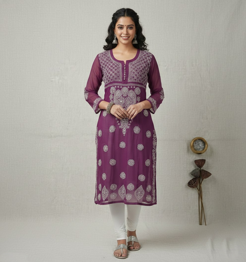 Lucknowi Mirror Work Viscose Georgette Kurti