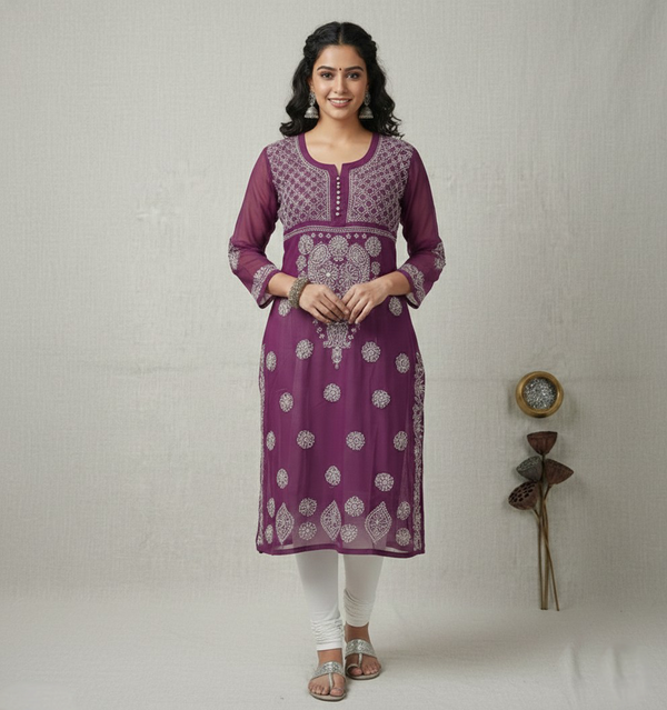 Lucknowi Mirror Work Viscose Georgette Kurti