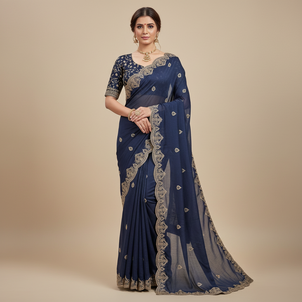 Navy Blue Georgette Saree