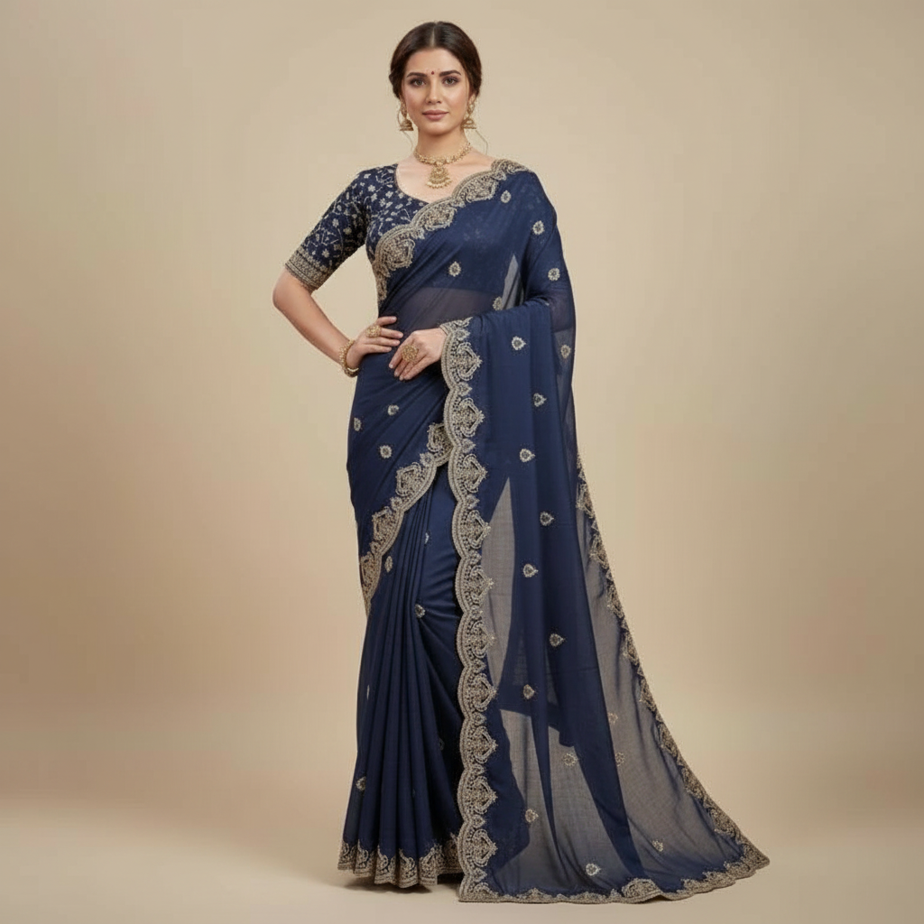 Navy Blue Georgette Saree