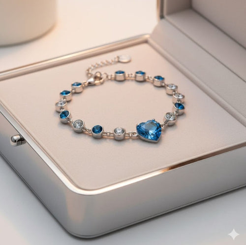 Blue Crystal Heart Adjustable Bracelet for Women