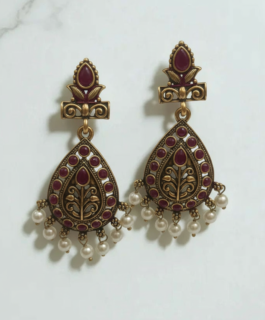 Oxidized Antique Gold-Plated Earrings
