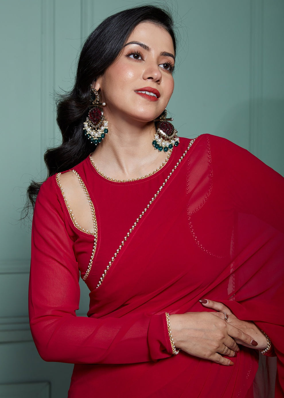 Magenta Pre-Draped Frilled Saree