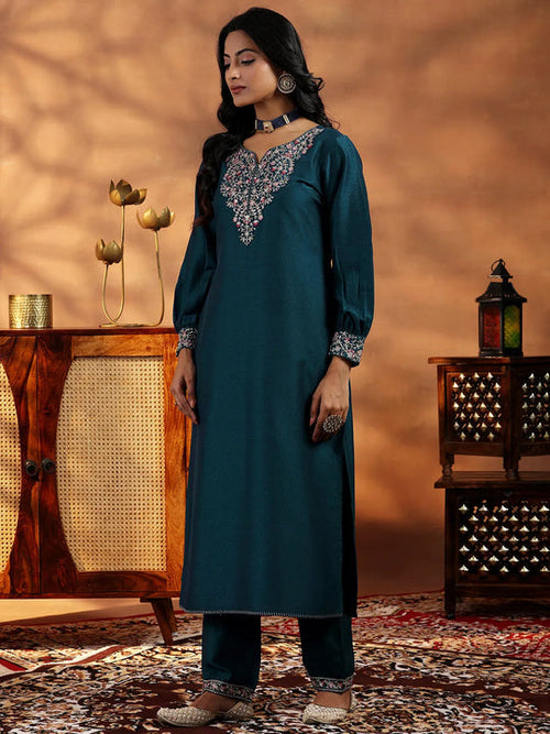 Designer Silk Blend Straight Suit With Dupatta