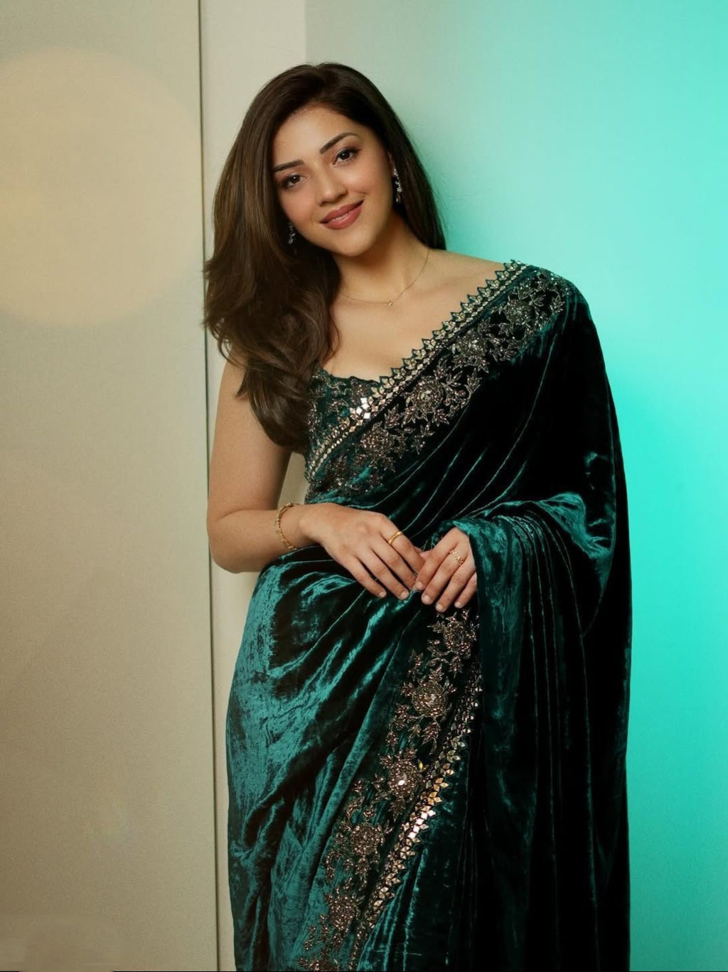Soft Velvet Embroidered Saree