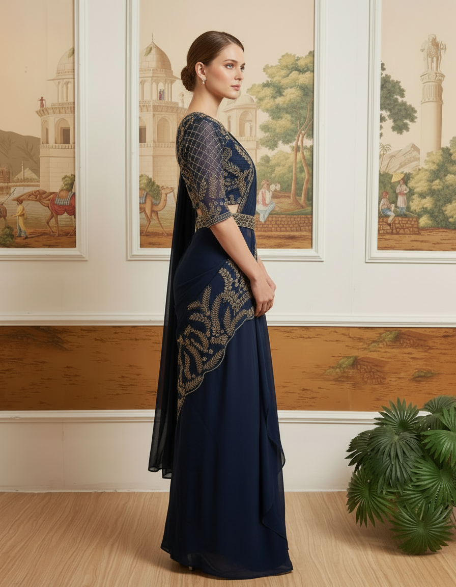 Premium Rangoli Silk Ready-to-Wear Drape Saree