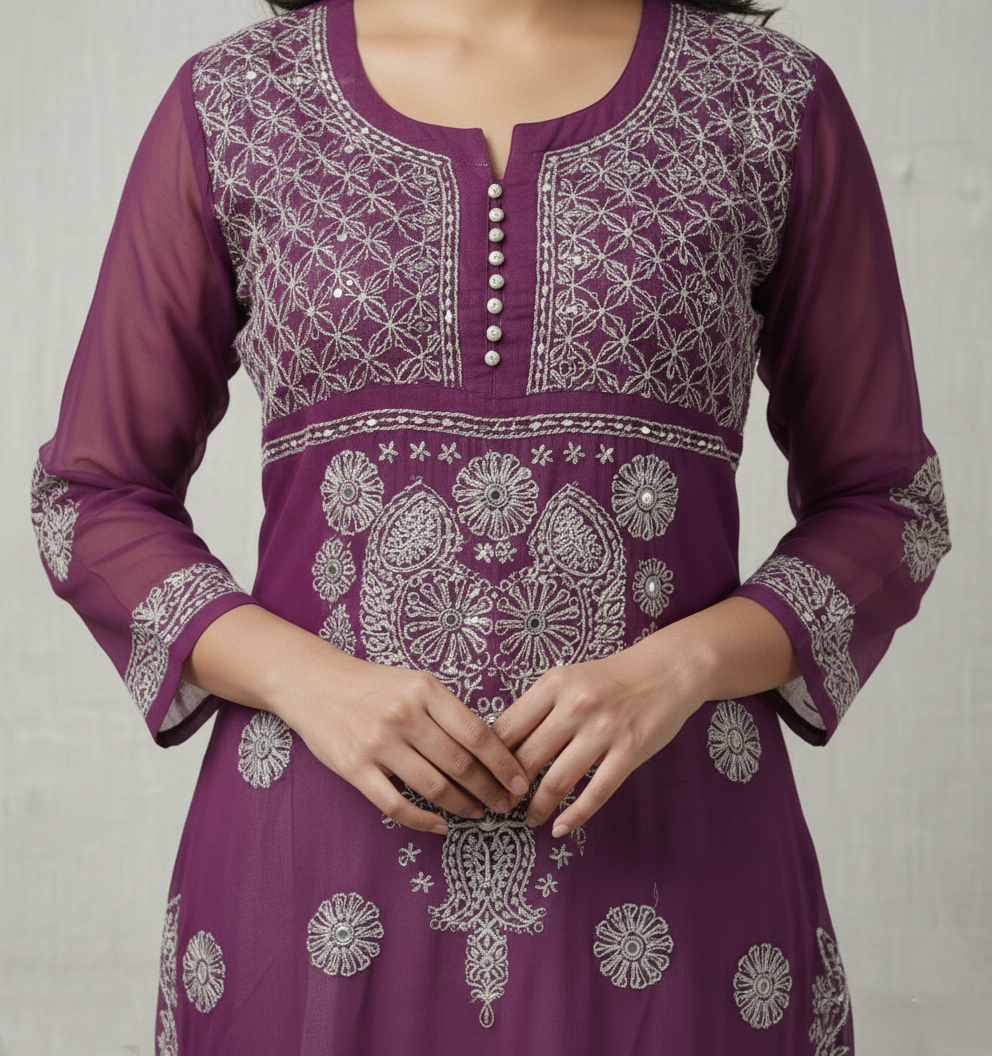 Lucknowi Mirror Work Viscose Georgette Kurti