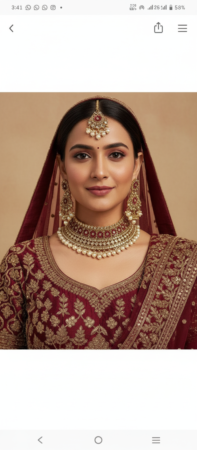 Regal Maroon & Pearl Bridal Necklace Set