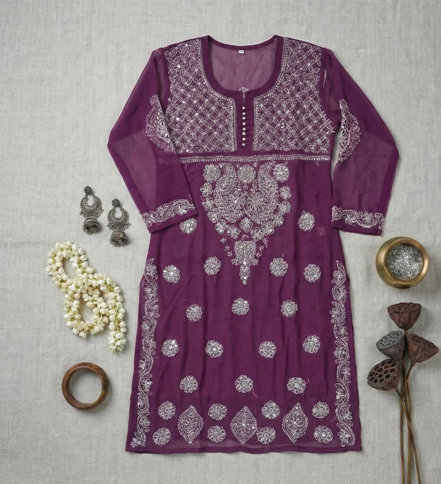 Lucknowi Mirror Work Viscose Georgette Kurti