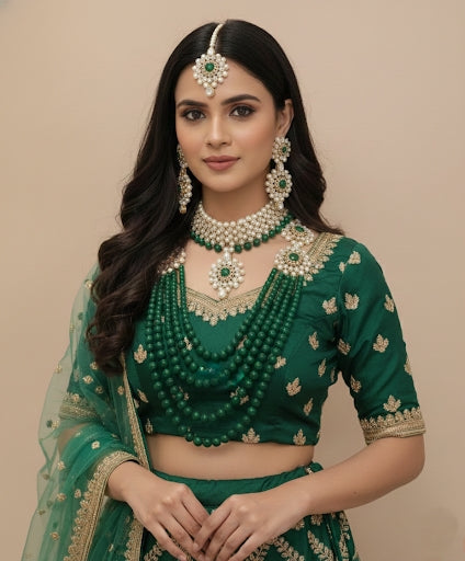 Emerald Green and Gold Bridal Kundan Jewelry Set