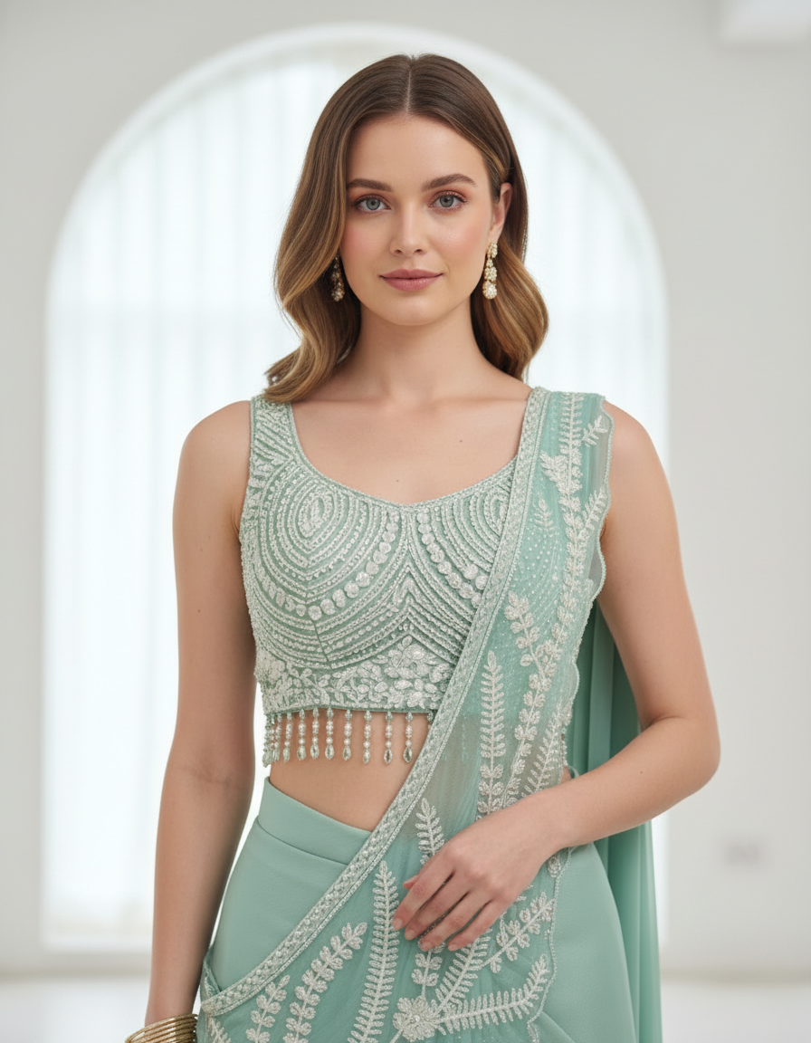 Mint Green Pre-Stitched Draped Saree