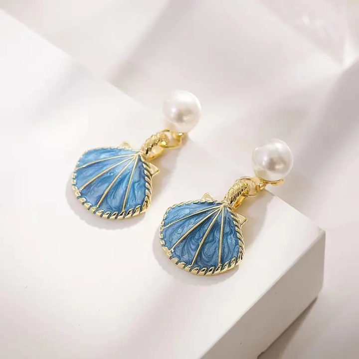 Ocean Whisper Shell & Pearl Drop Earrings