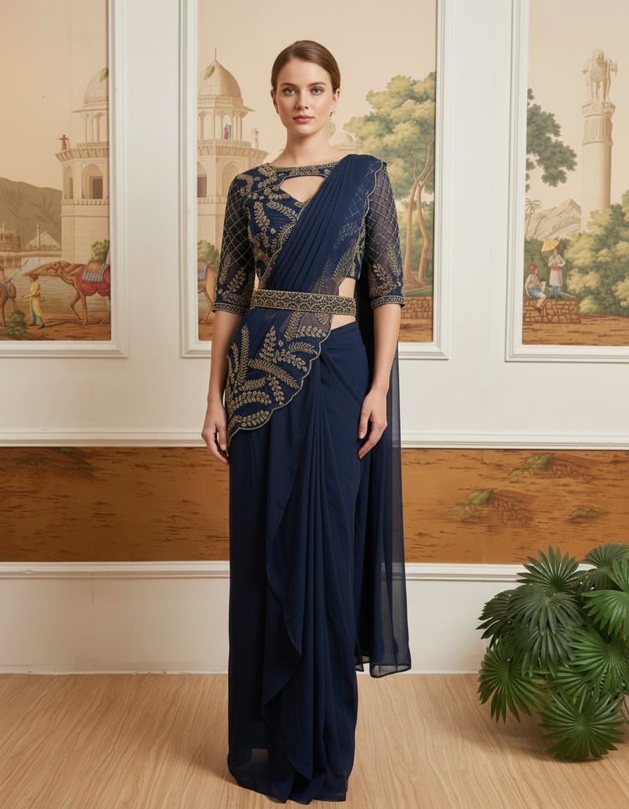 Premium Rangoli Silk Ready-to-Wear Drape Saree