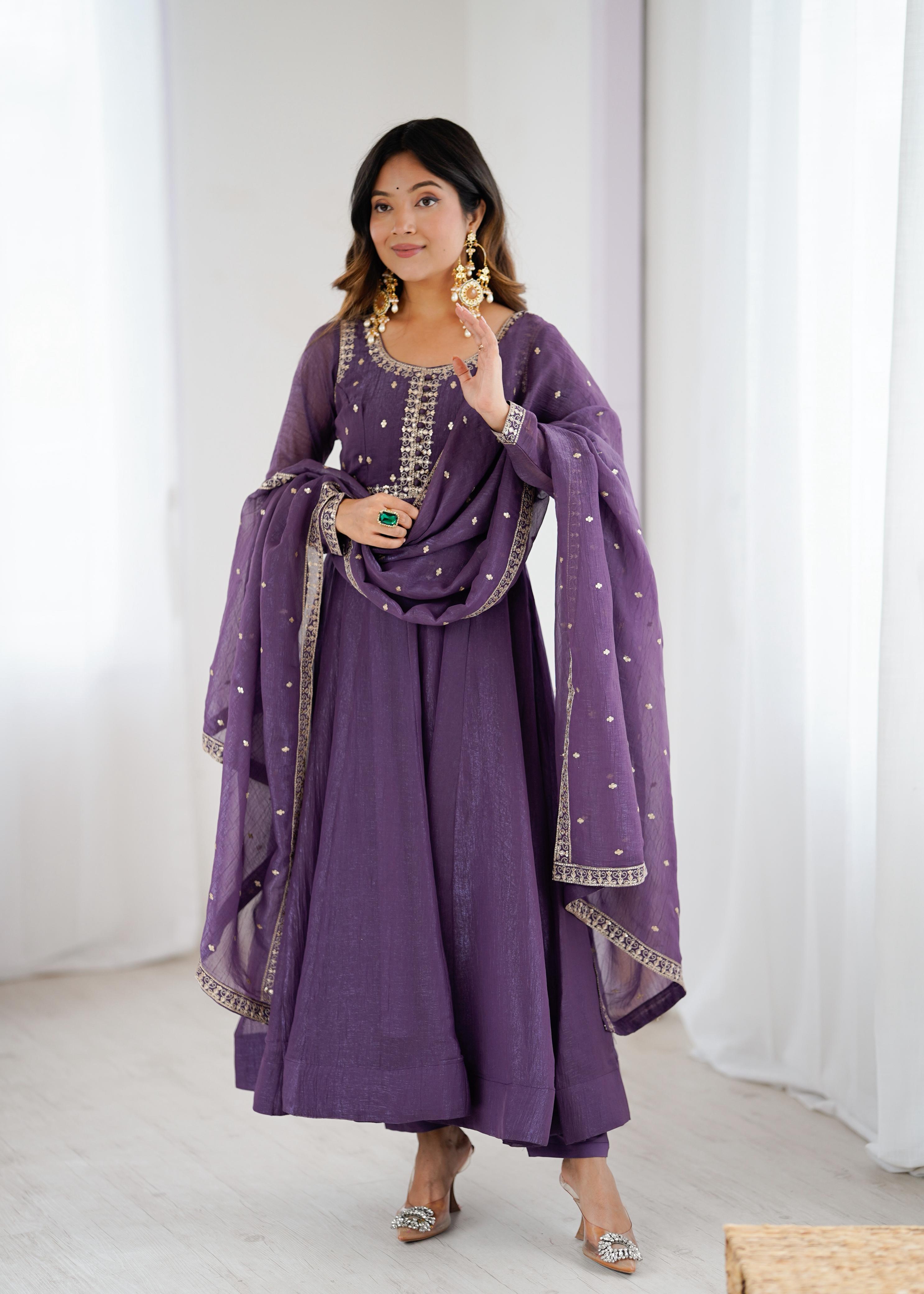 Embellished Purple Anarkali Set