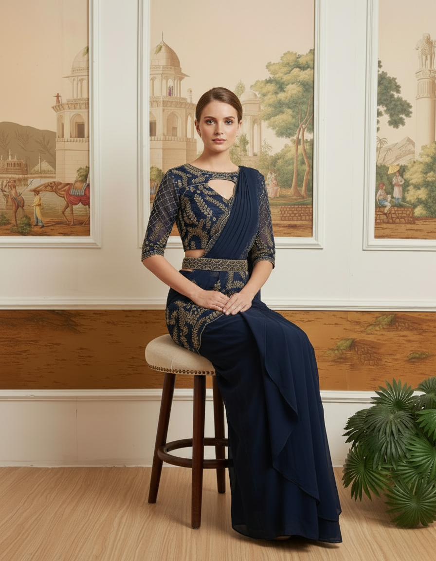 Premium Rangoli Silk Ready-to-Wear Drape Saree