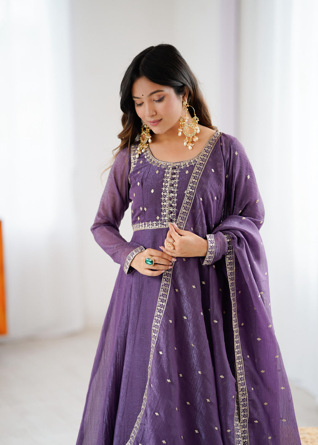 Embellished Purple Anarkali Set