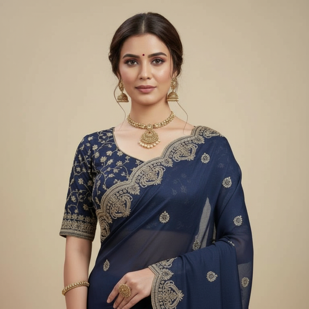 Navy Blue Georgette Saree